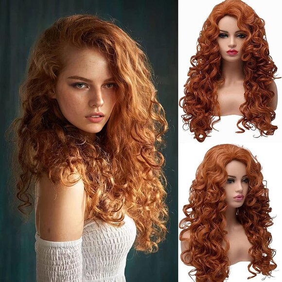 New in Packaging 3 Auburn Red Cosutme Wigs Straight Long Curly Shag Bangs - Picture 8 of 9